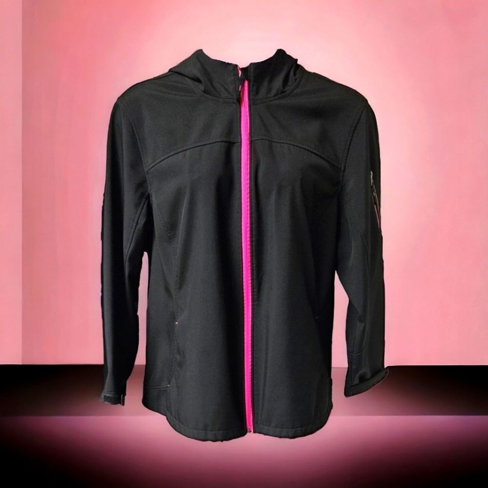 FREE TECH Women's Plus Size Black & Hot Pink Hooded Winter/ Ski Jacket 3X
